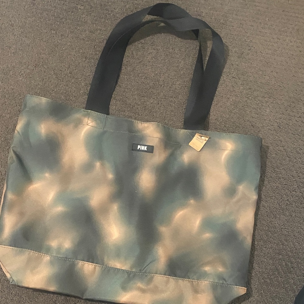 PINK Victoria's Secret Green and Tan Tote Bag